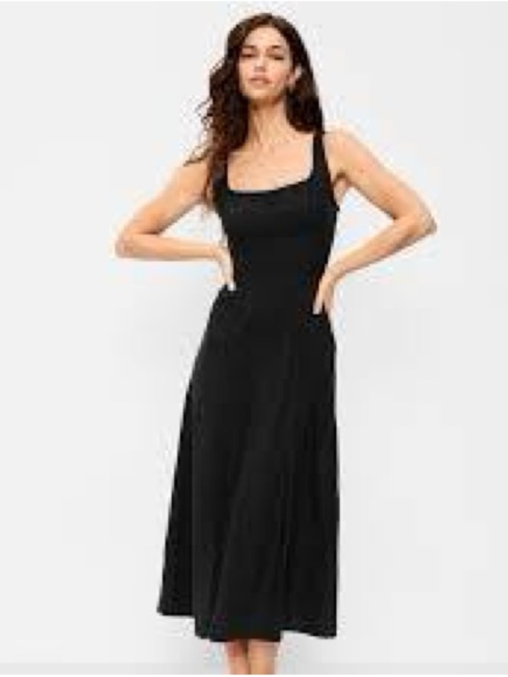 Old Navy Black Sleeveless Square-Neck linen Midi Dress